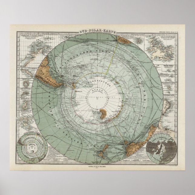 Pôster Mapa da Região Polar do Sul (Frente)