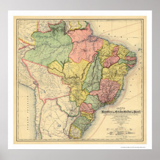 Pôster Mapa da República do Brasil 1892 (Frente)