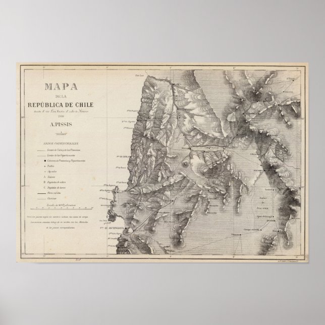 Pôster Mapa da República do Chile 1 (Frente)