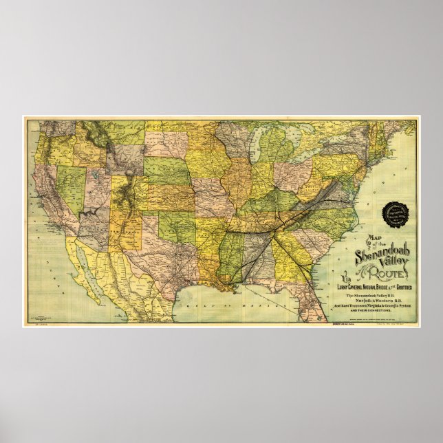 Pôster Mapa da Rota Ferroviária do Vale de Shenandoah (18 (Frente)