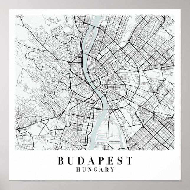 Poster Mapa da Rua Azul da Hungria de Budapeste (Frente)