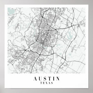Poster Mapa da Rua Azul de Austin Texas