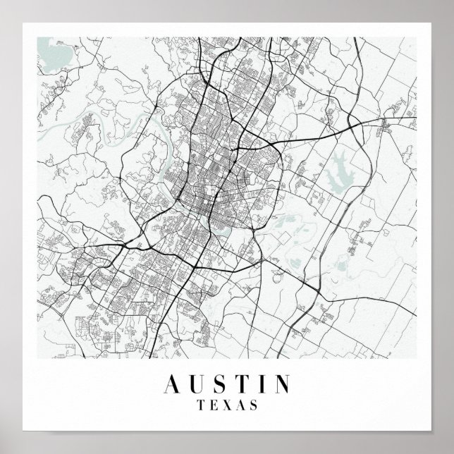Poster Mapa da Rua Azul de Austin Texas (Frente)