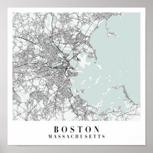 Poster Mapa da Rua Azul de Boston Massachusetts
