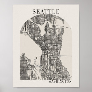 Poster Mapa da Rua Beige do Arch do Seattle Washington Bo