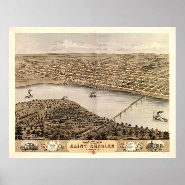 Poster Mapa da Rua Charles MO (1869) (Frente)