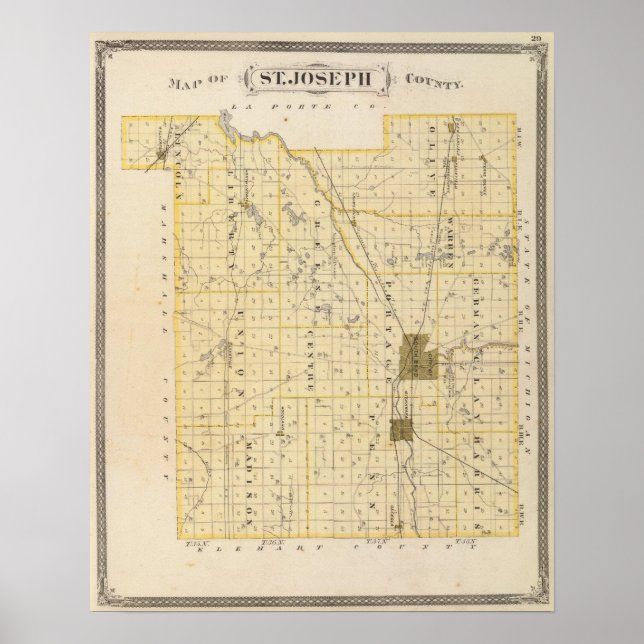 Pôster Mapa da Rua de Joseph County (Frente)