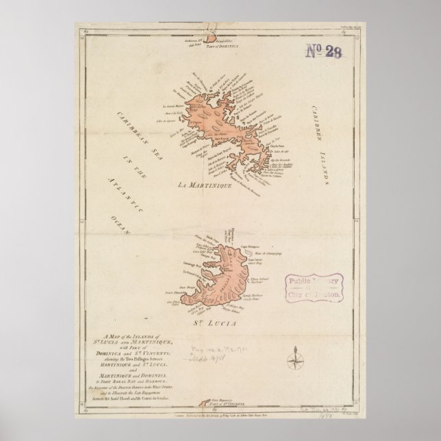 Poster Mapa da Rua Lúcia & Martinica (1781) (Frente)