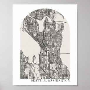 Poster Mapa da Rua Mínima de Arch do Seattle Washington B