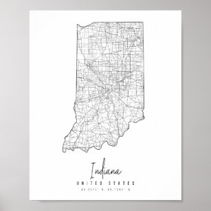 Poster Mapa da rua mínima de Indiana