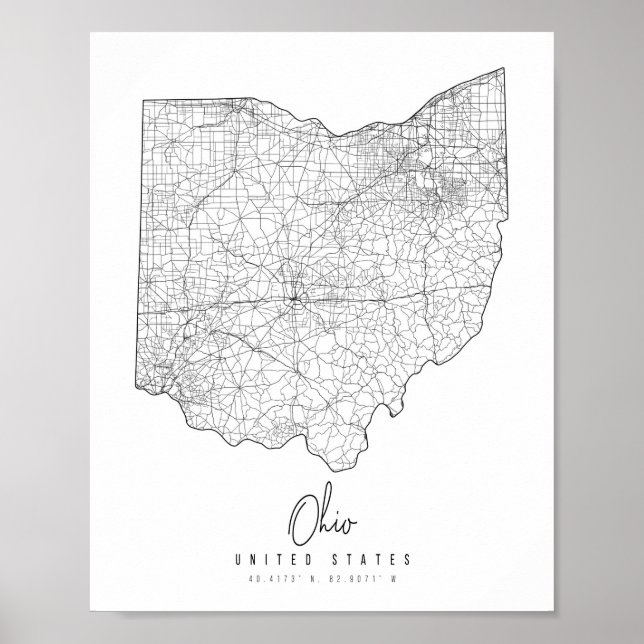 Poster Mapa da rua mínima de Ohio (Frente)
