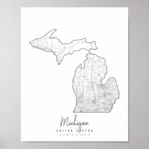 Poster Mapa da rua mínima do Michigan