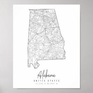 Poster Mapa da Rua Minimal do Alabama