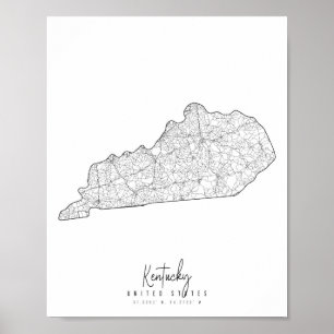 Poster Mapa da Rua Minimal do Kentucky