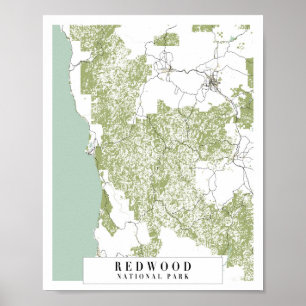 Poster Mapa da Rua Retro do Parque Nacional Redwood