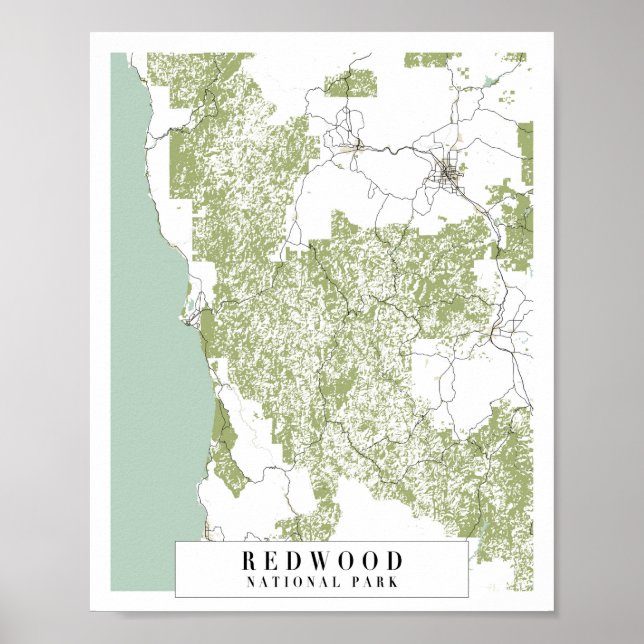 Poster Mapa da Rua Retro do Parque Nacional Redwood (Frente)