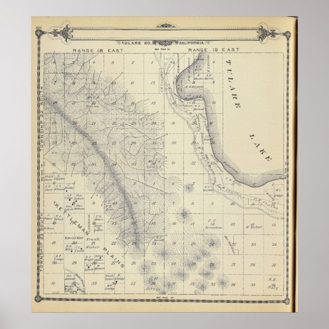 Poster Mapa da Seção do Condado de Tulare T223S R1819E (Frente)