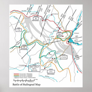 Poster Mapa da Segunda Guerra Mundial de Estalinegrado