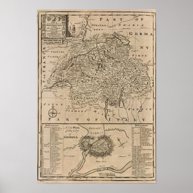 Pôster Mapa da Suiça (Frente)