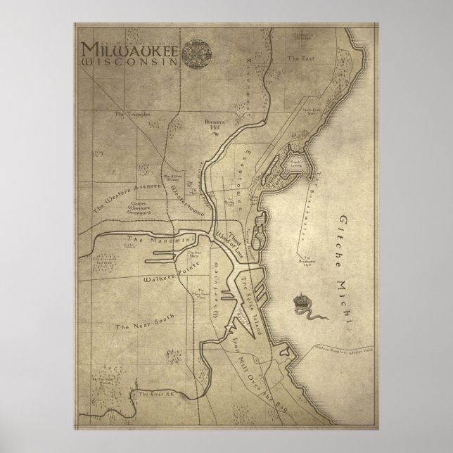 Poster Mapa da Terra Mítica de Milwaukee (Frente)