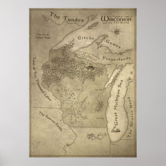 Poster Mapa da Terra Mítica de Wisconsin