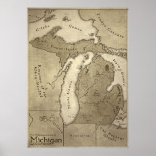 Poster Mapa da terra mitológica de Michigan