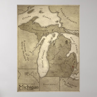 Poster Mapa da Terra Mitológica de Michigan