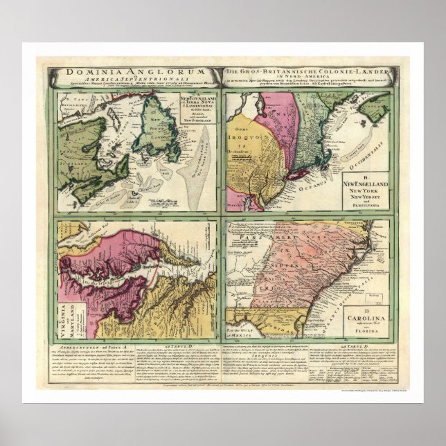 Pôster Mapa da Terra Nova e da Costa Leste 1760 (Frente)