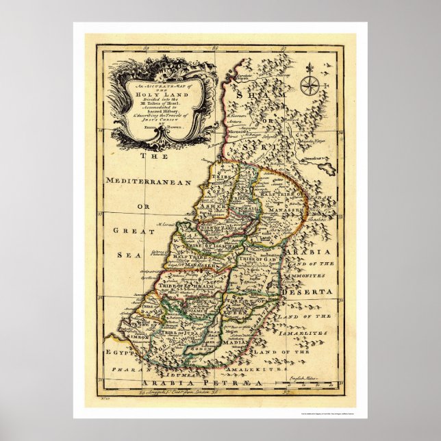 Poster Mapa da Terra Santa de Israel por Bowen 1752 (Frente)