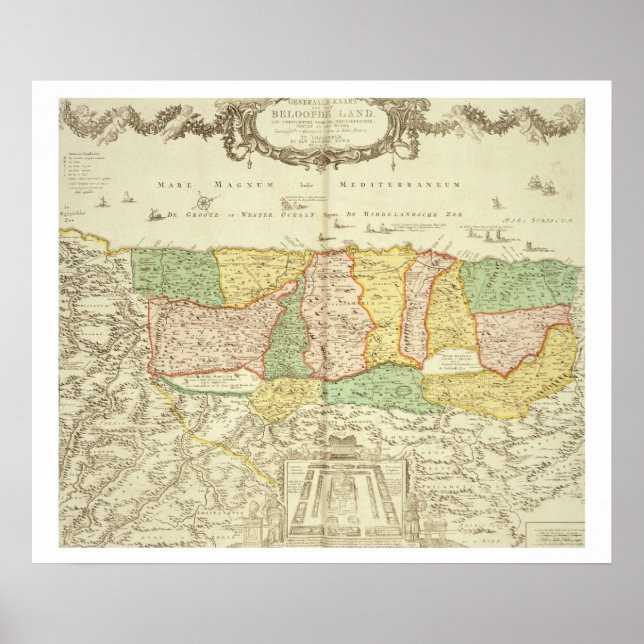 Pôster Mapa da Terra Santa, pub. de Jan Barend Elwe, Ams (Frente)