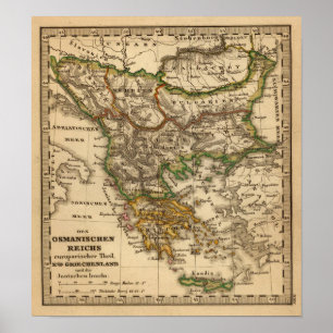 Poster Mapa da Turquia e da Grécia