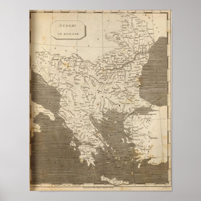 Pôster Mapa da Turquia na Europa por Arrowsmith (Frente)