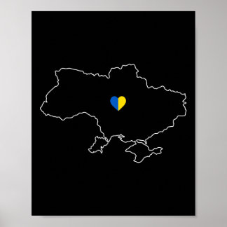 Poster Mapa da Ucrânia com Coração em Azul Amarelo Ucrani