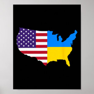 Poster Mapa da Ucrânia EUA Bandeira ucraniana América Ucr