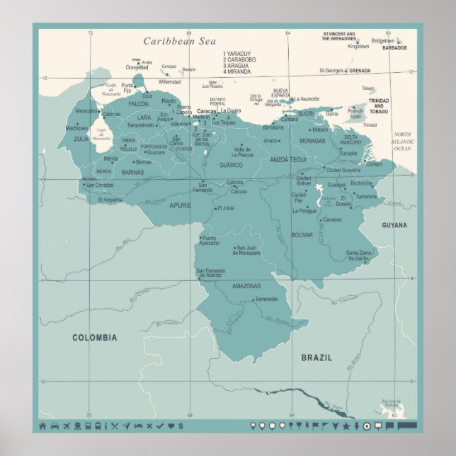 Poster Mapa da Venezuela - Vintage - Vintage High Detaile (Frente)