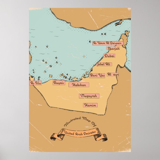 Poster Mapa da Viagens vintage do Bahrein (Frente)