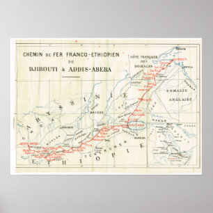 Pôster Mapa da Vintage, 1920, Francês, Chemin de Fer, Et