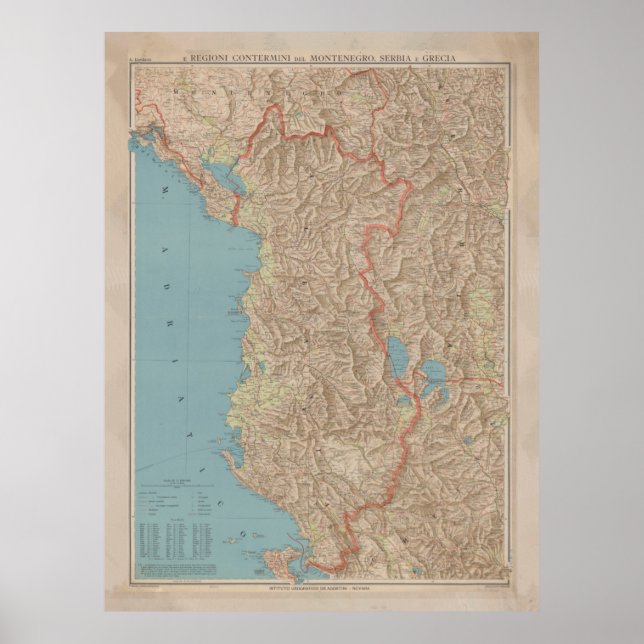 Poster Mapa da Vintage Albânia (1916) (Frente)