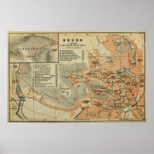 Poster Mapa da Vintage BRNO República Checa (1911)