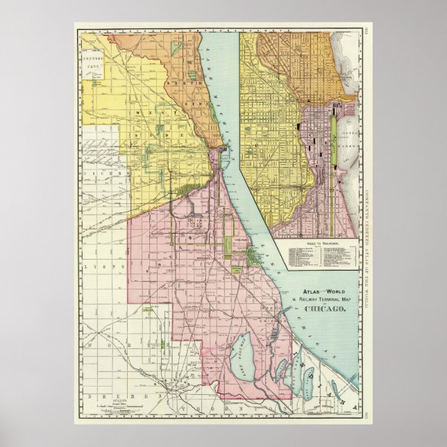 Poster Mapa da Vintage Chicago Railroad (1897) (Frente)