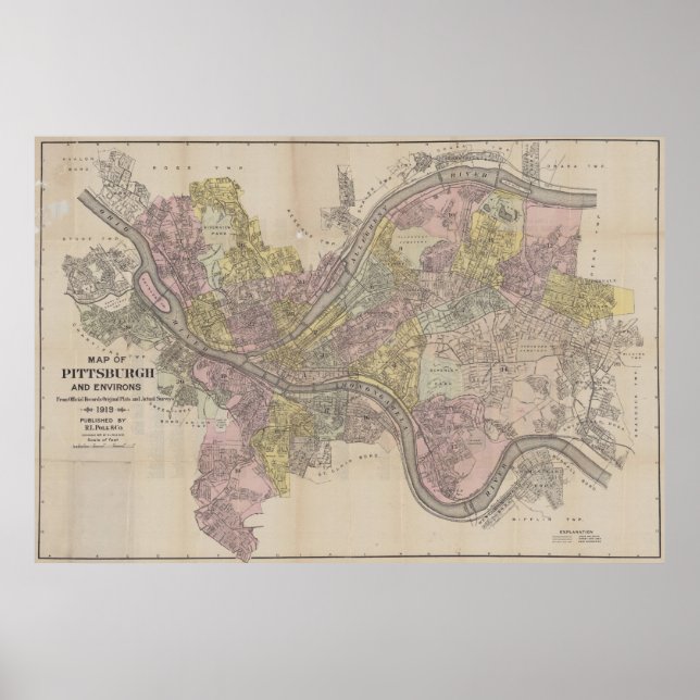 Poster Mapa da Vintage da AP de Pittsburgh (1919) (Frente)