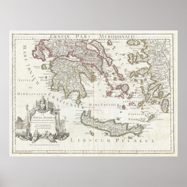 Pôster Mapa da Vintage da Grécia Meridional (1794) (Frente)