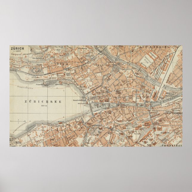 Poster Mapa da Vintage da Suiça de Zurique (1913) (Frente)