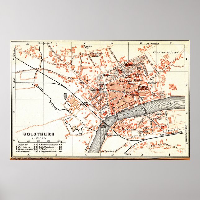Poster Mapa da Vintage da Suiça Solothurn (1913) (Frente)