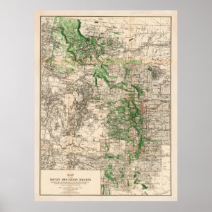 Poster Mapa da Vintage das Montanhas Rochosas (1885)