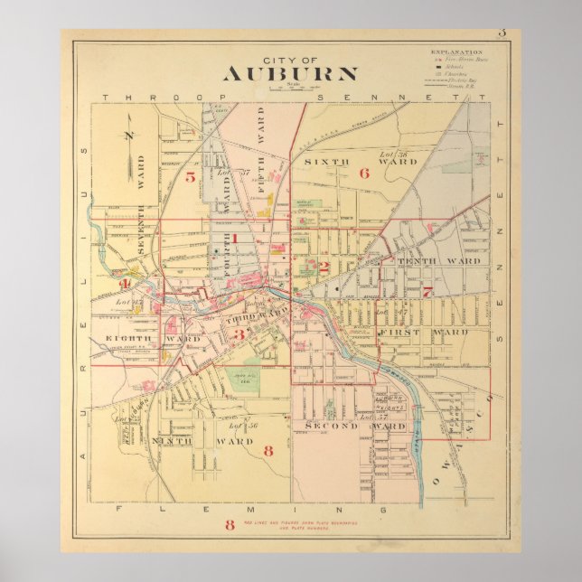 Poster Mapa da Vintage de Auburn NY (1904) (Frente)