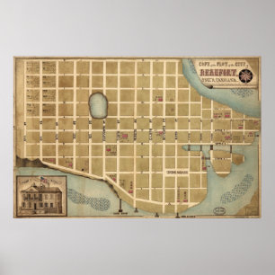 Poster Mapa da Vintage de Beaufort SC (1860)