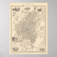 Mapa da Vintage de Belfast Irlanda (1851)