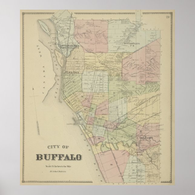 Poster Mapa da Vintage de Buffalo NY (1866) (Frente)