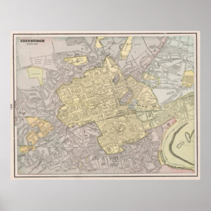 Poster Mapa da Vintage de Edimburgo, Escócia (1901)